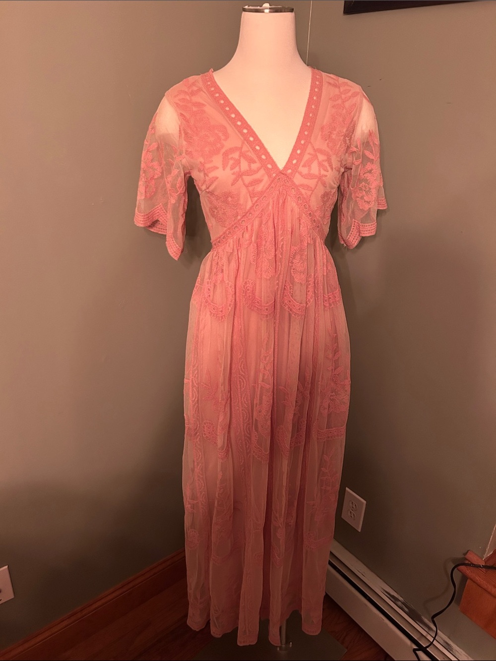 Pinkblush Blush Pink Lace V-Neck Maxi Dress